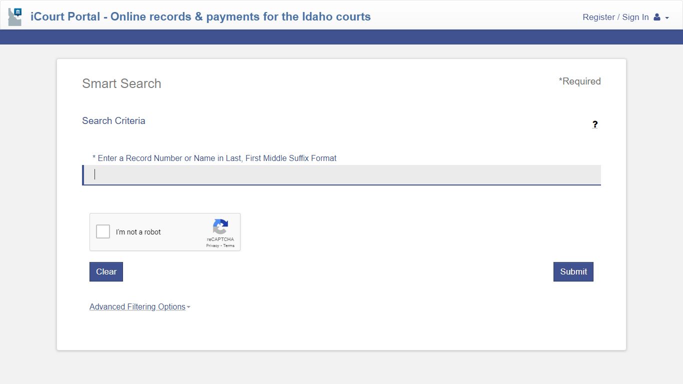 Smart Search - iCourt Portal - Online records ... - Idaho
